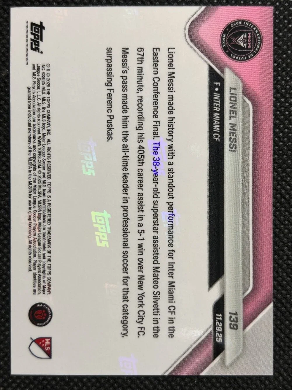 LIONEL MESSI 2025 Topps Now MLS #139 Stands Alone All-Time World Assists Record